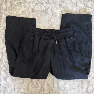 Quince 100% Linen Black Straight Leg Pants – High Rise Pull On Trousers